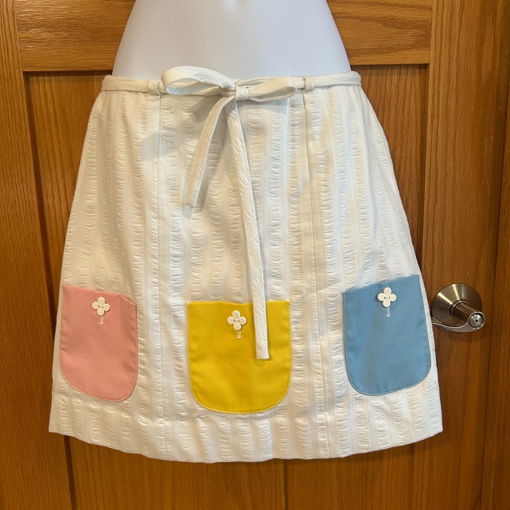 Vintage‎ David Smith White Skort 3 Pockets Cotton Yellow Pink Blue Size 10